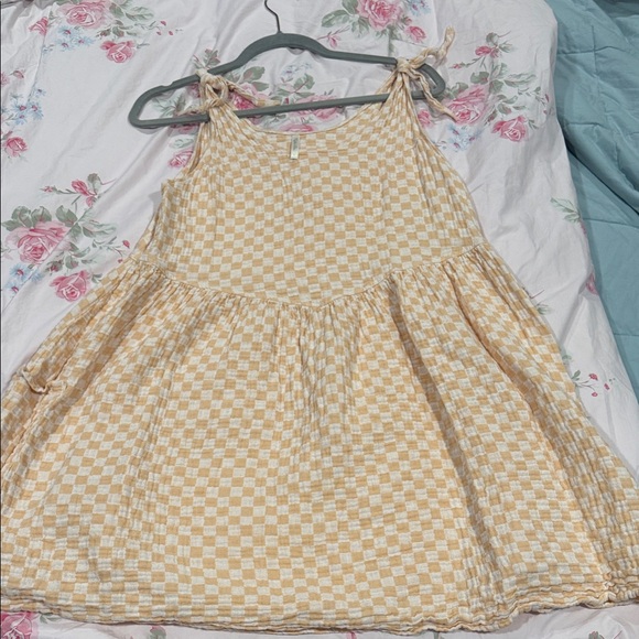 Rylee + Cru Mustard and Cream Checkered Mini Dress - Picture 1 of 3
